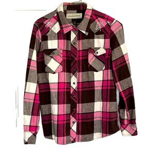 Bit & Bridle Womens Pearl Snap Flannel Shirt sz S Embroidered Cowgirl Rodeo